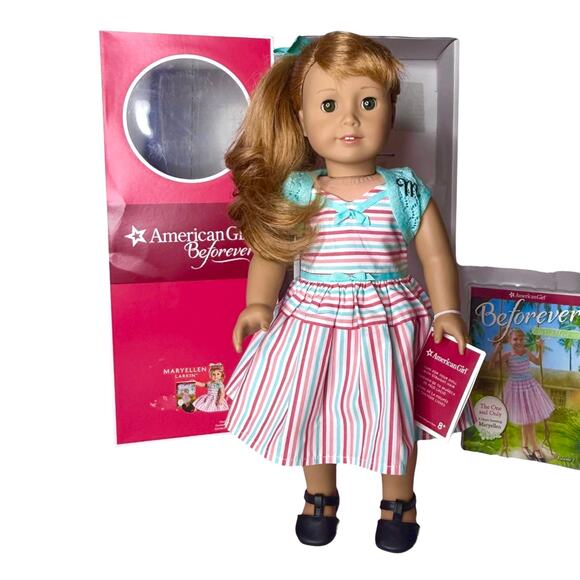 American Girl MaryEllen Doll Meet Outfit Dress Hair Bow Shoes Book Wrist Tag Box - Picture 1 of 11